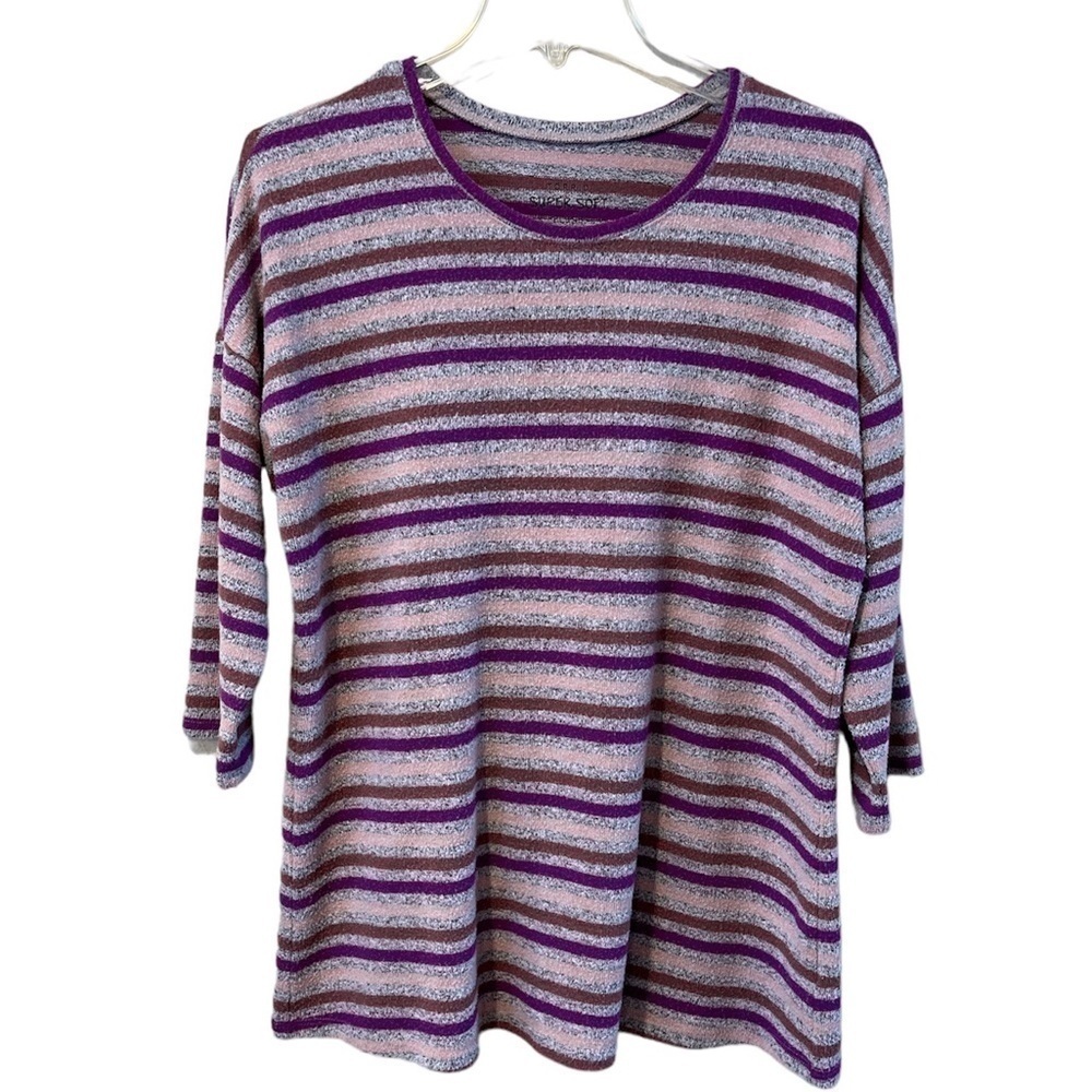 Torrid Super Soft Plush gray w/purple lt pink and lt brown stripes size 00